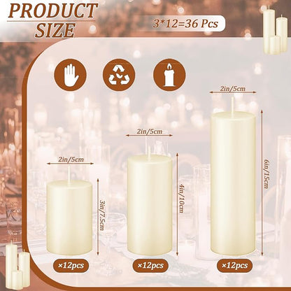 36 Pcs Ivory Pillar Candles Bulk Set，Hurricane Candlesï¼? Different Lengths 2 x 3/4/6 Inch (12