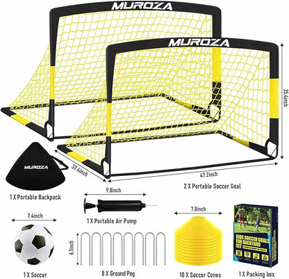 Soccer Goal, Kids Soccer Goals for Backyard Set, 2 Pack of Portable Pop Up Soccer Net with Soccer