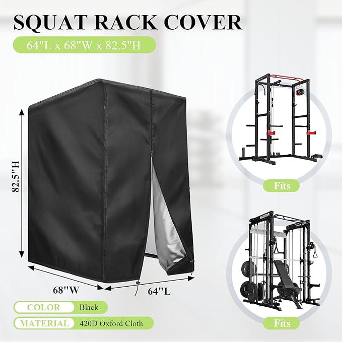 Squat Rack Cover with Waterproof Zipper, Protective Cover for Power Cage/Weight Lifting Rack/Weight