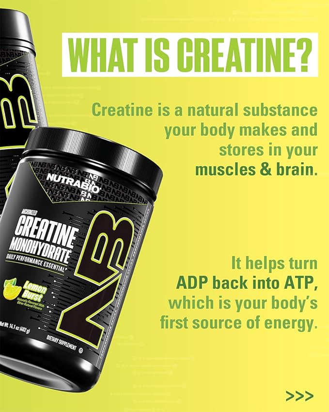 NutraBio Pure Micronized Creatine Monohydrate Powder Supplement, Lemon Burst, (300 g) - Supports