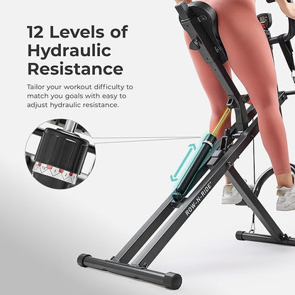 Sunny Health & Fitness Row-N-Ride PRO, Full Body Combo Squat Machine w/Optional Resistance Band