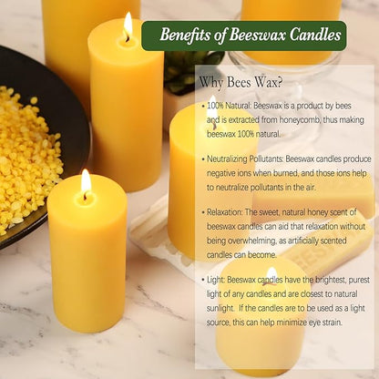 Natural Beeswax Candles Set of 6, Handmade Beeswax Pillar Candles Set, 6 Sizes, 100% Pure Unscented