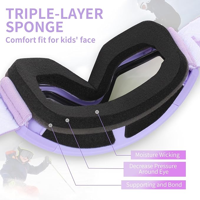 Freela Kids Ski Snowboard Goggles for Toddler(3-14) Youth Anti Fog Anti UV Goggles Girls Boys Snow