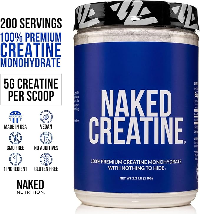 NAKED Pure Micronized Creatine Monohydrate – 200 Servings, 1,000g Bulk – Vegan, Non-GMO, Gluten &