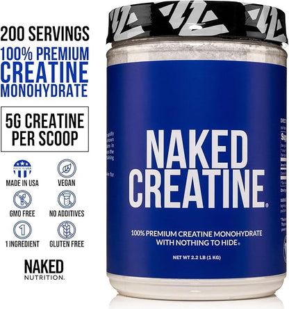 NAKED Pure Micronized Creatine Monohydrate – 200 Servings, 1,000g Bulk – Vegan, Non-GMO, Gluten &