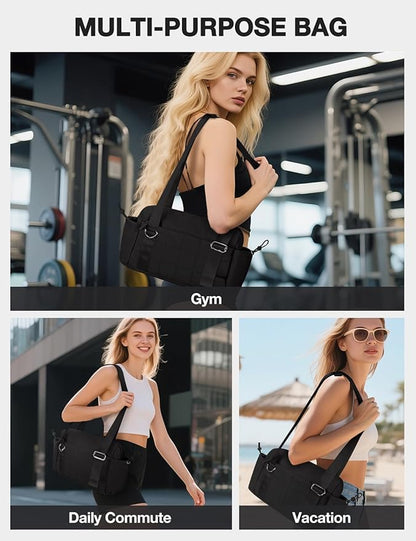 VUUDH Puffy Mini Gym Bag for Women, Carry On Multi-Pocket Water-Resistant Duffel, Lightweight