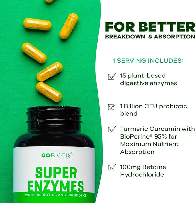 GOBIOTIX Digestive Enzymes Supplement with Prebiotics and Probiotics for Women and Men - Gut