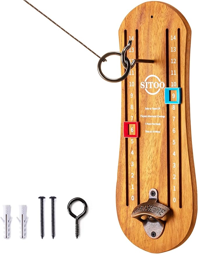 Ring Toss Game for Adults, Hook and Ring Game with String and Hooks for Indoor & Outdoor, Ring Hook