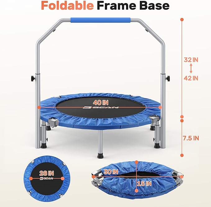 BCAN 40/48" Foldable Mini Trampoline Max Load 330lbs/440lbs, Fitness Rebounder with Adjustable Foam