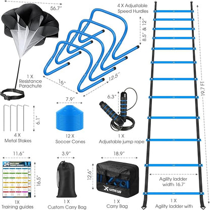 Agility Ladder Speed Training Equipment Set-20ft Agility Ladder,12 Soccer Cones,4 Hurdles, Jump
