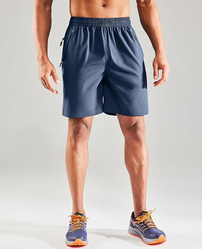MIER Men's Quick Dry Running Shorts with Zipper Pocket, Elastic Waist Athletic Workout Exercise