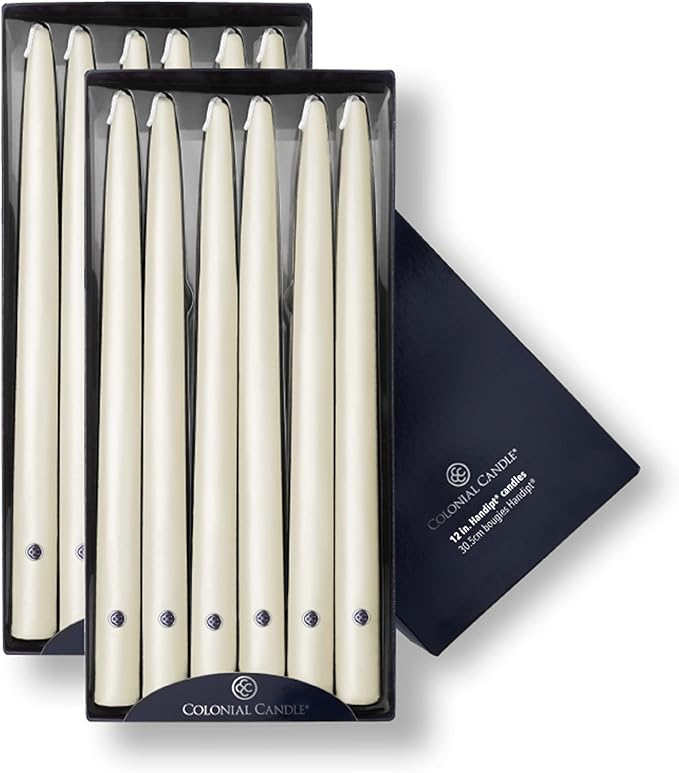 Colonial Candle Unscented Taper Candle, Handipt Collection, Ivory, 12 In, Pack of 12 - Up to 10