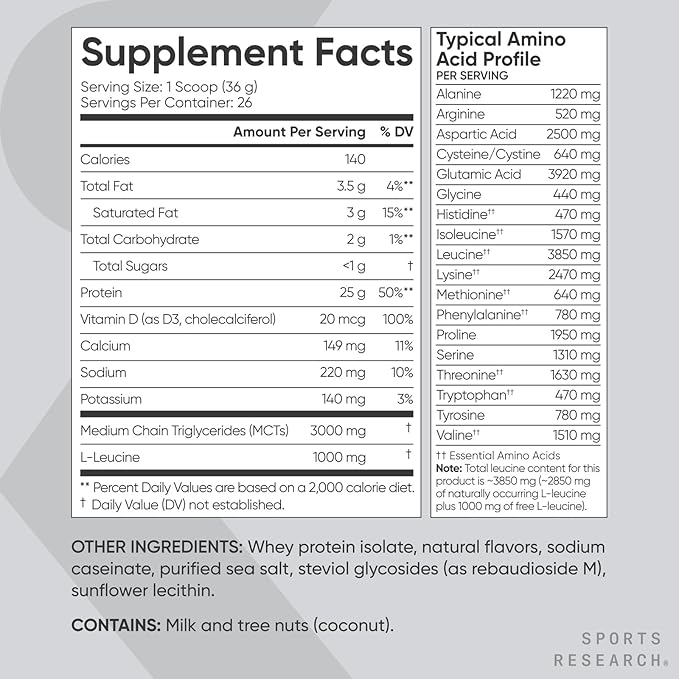 Sports Research Whey Protein Isolate - Sports Nutrition Protein Powder 25g per Serving - 2.1lb Bag