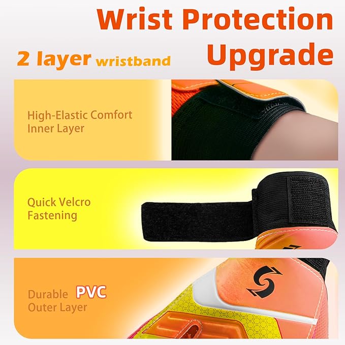 Sportout Kids Goalkeeper Gloves, Soccer Gloves with Double Wrist Protection and Non-Slip Wear