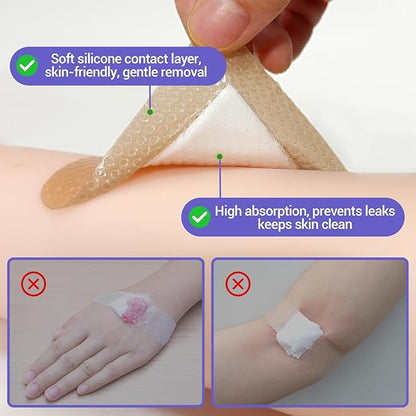 Silicone Foam Dressing 2" x 2" with Border, High Absorbency Wound Bandage, Gentle Adhesion, Soft