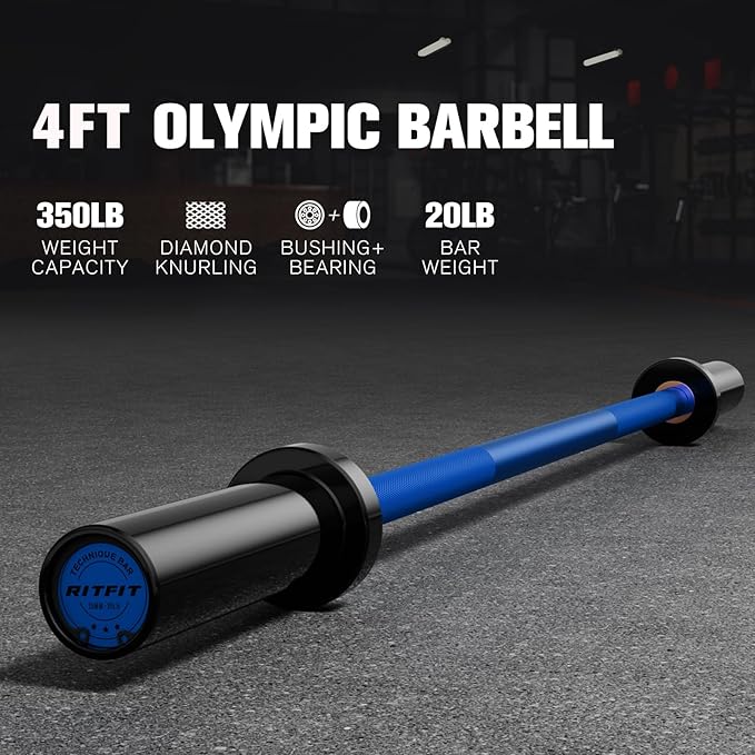 RITFIT Olympic Barbell 4ft/4.8ft/6ft - 2 Inch Weight Bar for Strength Training, Weightlifting