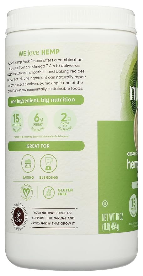 Nutiva Organic Cold-Pressed Raw Hemp Seed Protein Powder, Peak Protein, 16 Oz, USDA Organic