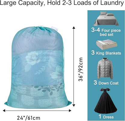 Polecasa Heavy Duty Large Mesh Laundry Bags with ID Tag and Locking Drawstring Closure - 2 Pack, 24