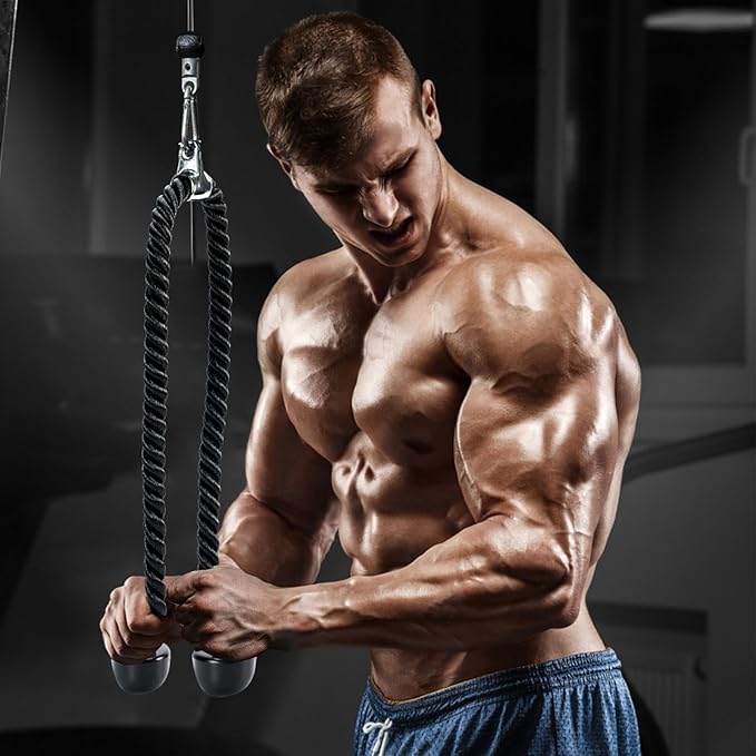 Long Tricep Pull Down Rope Exercise Tricep Rope 55 inch Pull Down Rope with Latch Gym Cable Machine
