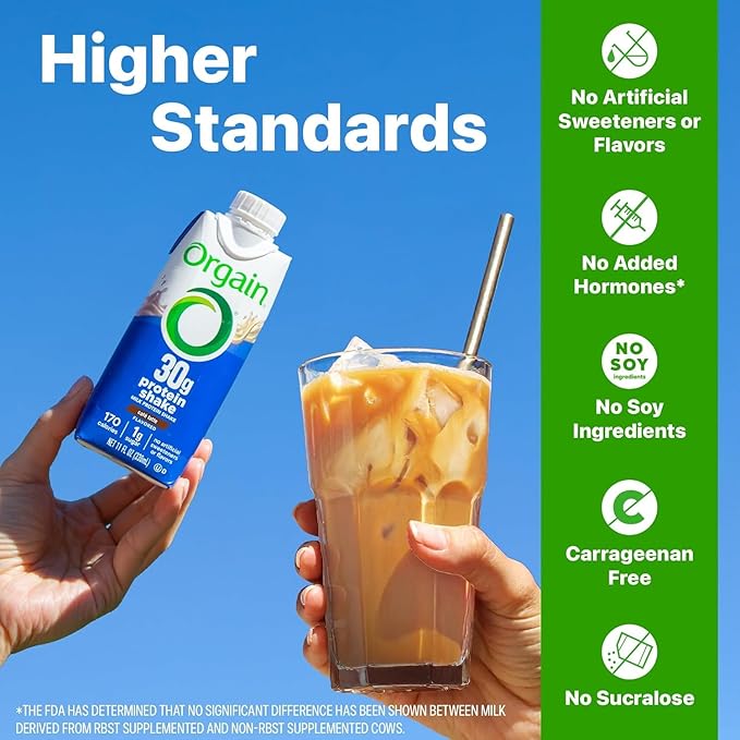 Orgain 30g High Protein Shake, Café Latte, 5g BCAAs, 1g Sugar Per Serving, Caffeine from 1 Cup of