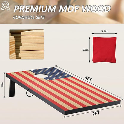 Cornhole Sets 4 x 2 ft / 3 x 2 ft with 8 Bean Bags Regulation Size, Corn Hole Games for Adults