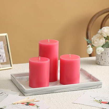 3x4 Inch Pink Pillar Candles Set of 3-Decorative Unscented Pillar Candle, Long Burning Dripless