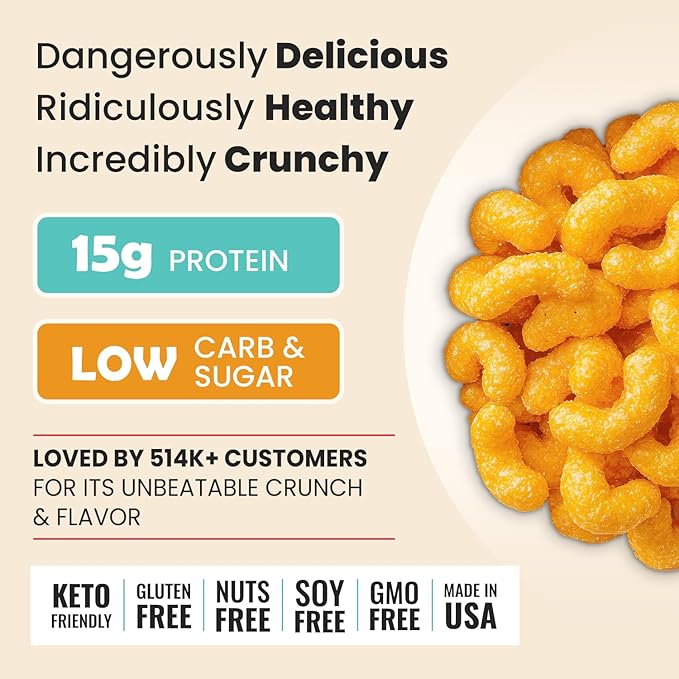 Schoolyard Keto Snacks - Cheddar Cheese - 15g Protein Puffs, Low Carb, Low Sugar - Gluten Free
