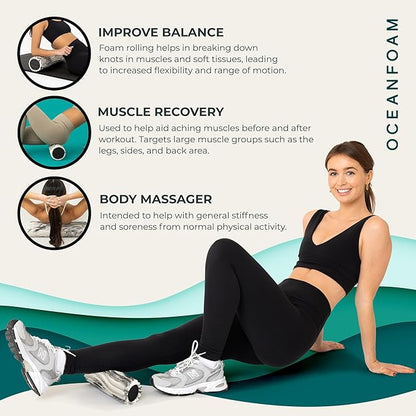 Oceanfoam Ripple Travel Foam Roller (11" x 3.35") Firm Mini Foam Roller for Physical Therapy, Deep