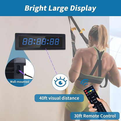 Gym Timer Clock with Remote Control & Wired Start/Stop Button,7 RGB Color, Programmable Interval