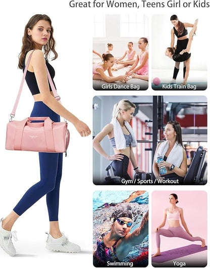 Compact Sports Gym Bag for Women Girls, Cute Mini Duffle Bag with Wet Pocket & Shoes Compartment