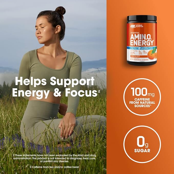 Optimum Nutrition Amino Energy Powder Plus Hydration, with BCAA, Electrolytes, and Caffeine