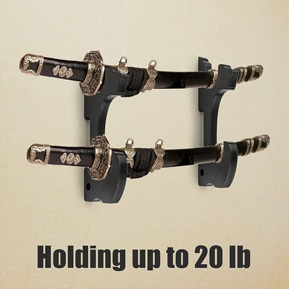Sword Holder Wall Mount 2-Tier Hook Katana Holder Adjustable Display Hanger for Samurai Sword Tanto