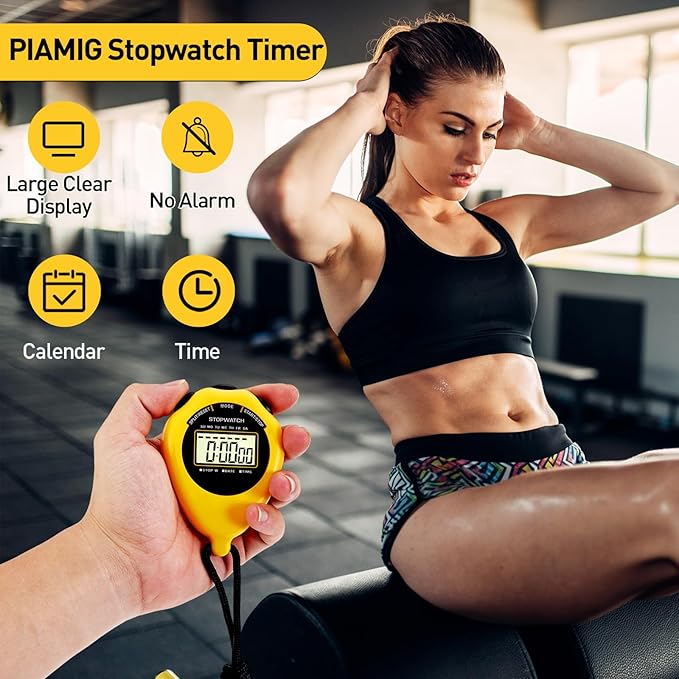 Stopwatch Sport Timer, 2 Pack Large Display Digital Stopwatch Timer with Date Time, No Alarm Silent