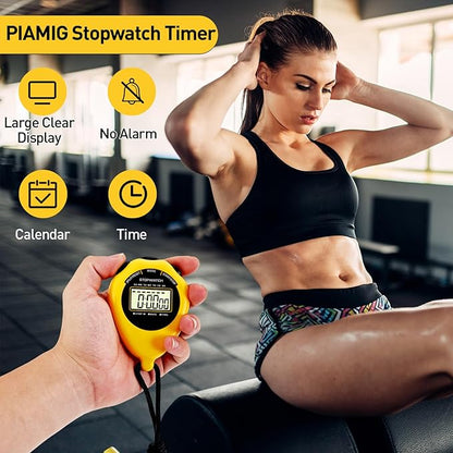 Stopwatch Sport Timer, 2 Pack Large Display Digital Stopwatch Timer with Date Time, No Alarm Silent