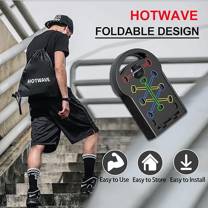 HOTWAVE Push Up Board Fitness, Portable Foldable 20 in 1 Push Up Bar at Home Gym, Pushup Handles