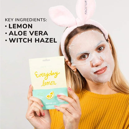 FACETORY K Beauty Face Mask Skin Care - Everyday LEMON Brightening Sheet Mask | Plant-Based with