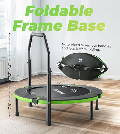 BCAN 40"/48" Foldable Mini Trampoline, Rebounder Trampoline for Adults, U/T Adjustable Foam Handle