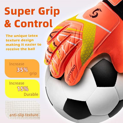 Sportout Kids Goalkeeper Gloves, Soccer Gloves with Double Wrist Protection and Non-Slip Wear