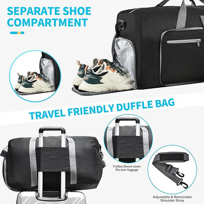 Felipe Varela Duffle Bag with Shoes Compartment and Adjustable Strap,Foldable Travel Duffel Bags