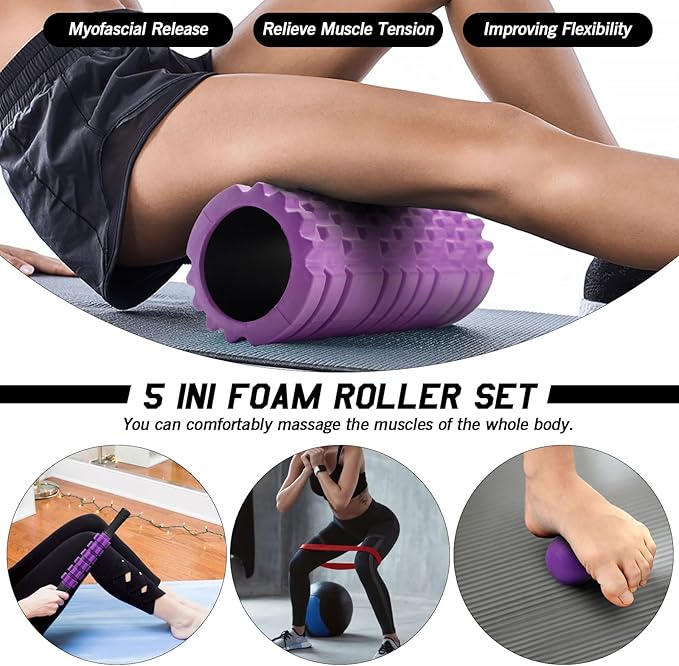 5 in 1 Foam Roller Set, Trigger Point Foam Roller Patented, Massage Roller Stick, Massage Ball