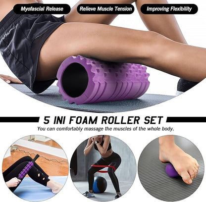 5 in 1 Foam Roller Set, Trigger Point Foam Roller Patented, Massage Roller Stick, Massage Ball