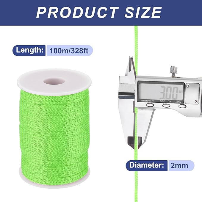 MECCANIXITY 1/12 Inch Polypropylene Rope Braided Ropes, 328ft Nylon Rope Hollow Utility Cord for