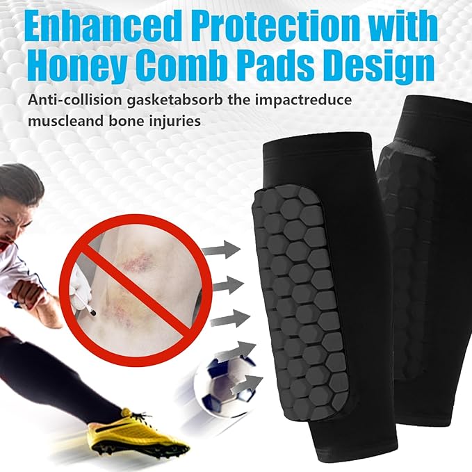 Soccer Shin Guards Shin Pads for Kids Youth Adult, Calf Compression Sleeve with Honeycomb Pads