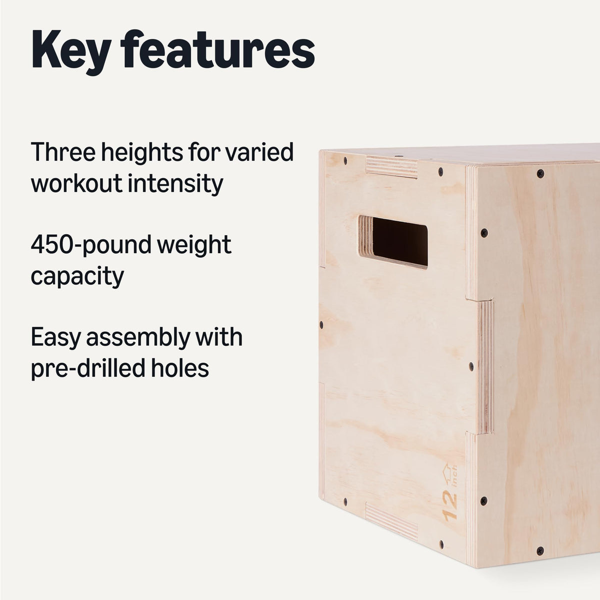 Amazon Basics 3-in-1 Wooden Plyo Box, Non-Slip Plyometric Jump Box with Three Heights for Home Gym