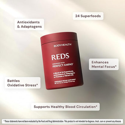 BodyHealth Reds Enhanced with PerfectAmino - Daily Superfood Smoothie Powder with Antioxidants