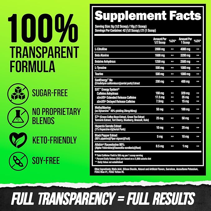 ALPHA LION Superhuman Extreme High Stim Pre Workout Powder, Beta Alanine, L-Taurine & 356mg