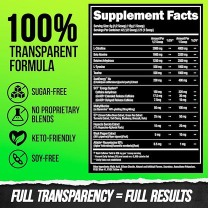 ALPHA LION Superhuman Extreme High Stim Pre Workout Powder, Beta Alanine, L-Taurine & 356mg