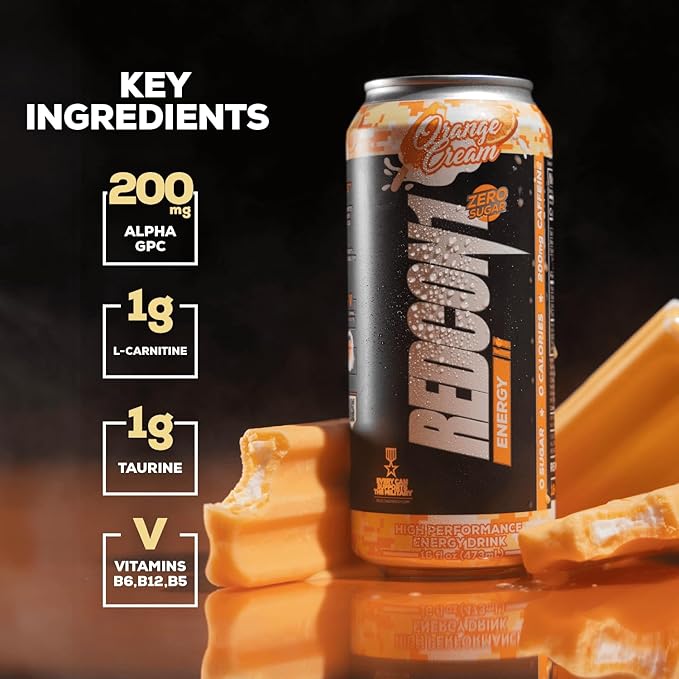 REDCON1 Energy High Performance Drink, Orange Cream - Zero Sugar Energy Drink with Alpha GPC