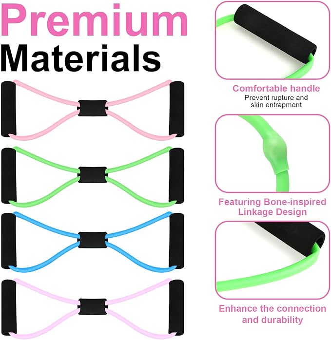 Figure 8 Shaped Resistance Bands -4-Pack Workout Bands with Handles Figure, 8 Exercise Bands for