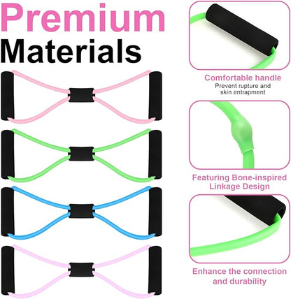 Figure 8 Shaped Resistance Bands -4-Pack Workout Bands with Handles Figure, 8 Exercise Bands for
